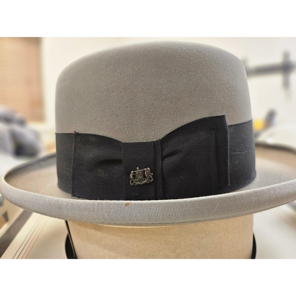 Stetson Grey Felt Homburg Hat Black Grosgrain Ribbon Size 6 7/8 Vintage Style